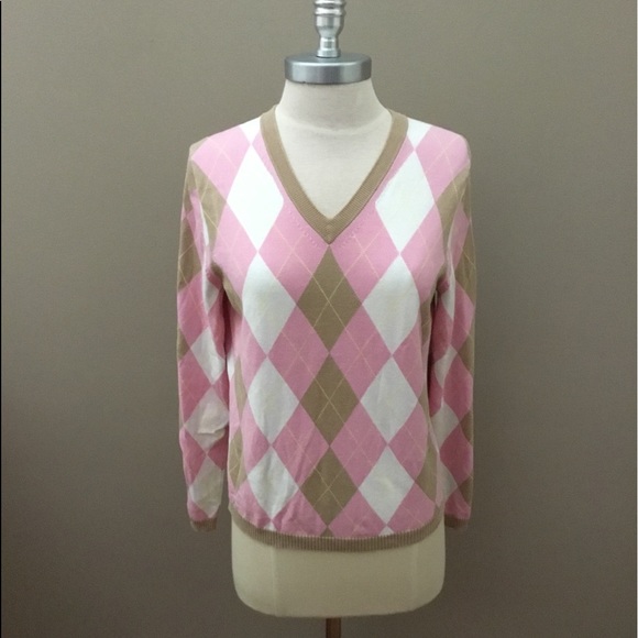J. Crew Sweaters - J. Crew Pink/Tan/White Argyle Sweater